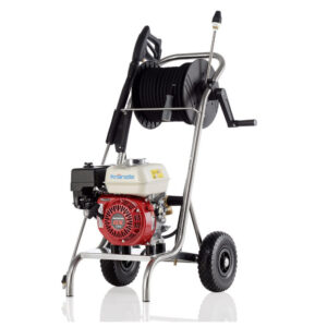 B 10/200 เครื่องอัดฉีดน้ำแรงดันสูง 200 บาร์ ระบบเครื่องยนต์ Honda GX200 รุ่น รถเข็น 2 ล้อ โลม้วนสายอัดฉีด